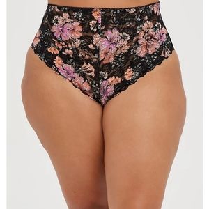 Torrid High Waist Lattice Back Thong Panty in Lace Floral Black, Size 2X (18/20)